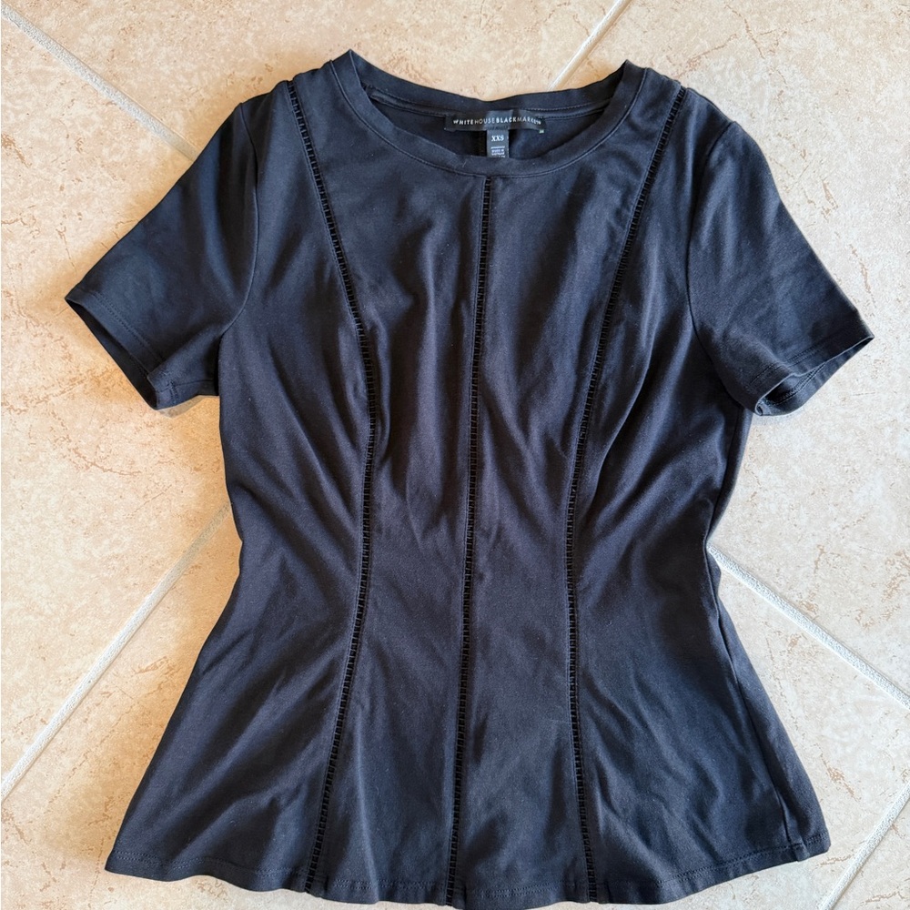 White House Black Market Black Fitted Short Sleeve Top